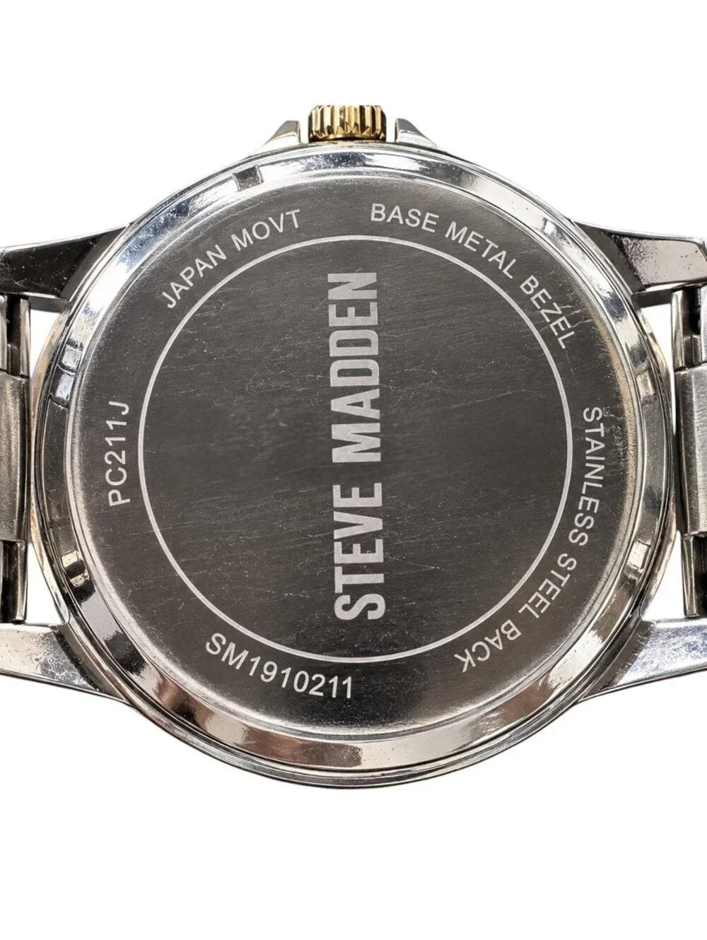Steve Madden Men’s Two Tone Watch PC211J Black Dial Box Extra Links Not Working